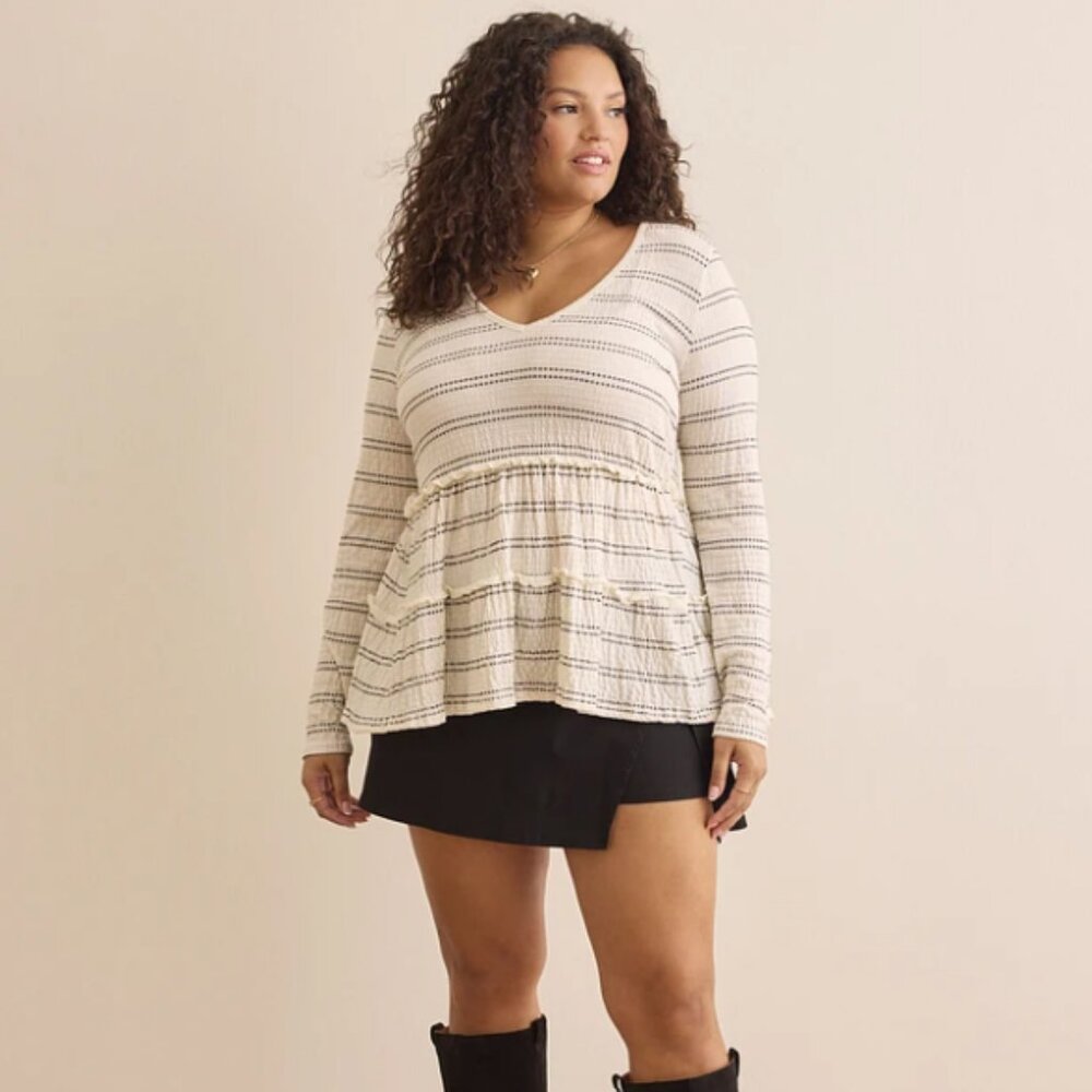 Arula Babydoll Long Sleeve Tiered Top